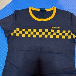 Indian Motorcycle Women's Navy and Yellow Checkered Tee